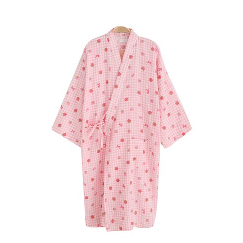 알럽홈 여성용 일본스타일 패턴 샤워 가운 M, 핑크딸기, 1개