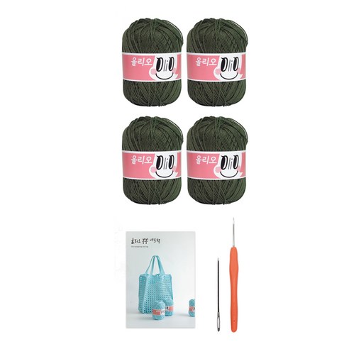 올리오 봉봉 네트백 뜨개질 DIY 패키지, 1세트, 715 딥카키(실), 랜덤발송(코바늘)