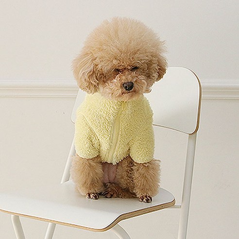 싱글멍글 강아지 뽀그리 후리스 아우터, yellow