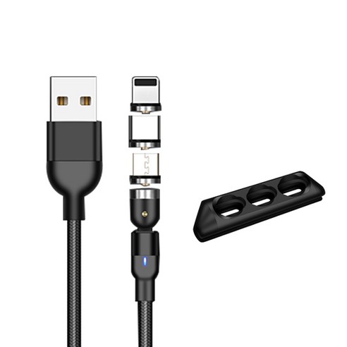 코끼리리빙 3 in 1 마그네틱 고속충전 케이블 3m PYA-1210, 블랙, 1개
