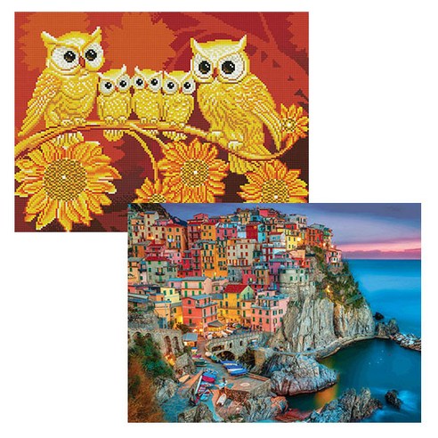 원더로우플레이스 3D타입 DIY 보석십자수 키트 40 x 50 cm C, 21 황금부엉가족, 랜덤발송, 2세트