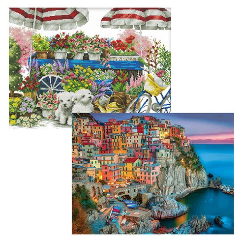 원더로우플레이스 3D타입 DIY 보석십자수 키트 40 x 50 cm C, 53 꽃집 강아지, 랜덤발송, 2세트