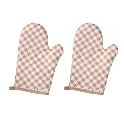 베이직 체크 오븐 글러브, 브라운, 2개
