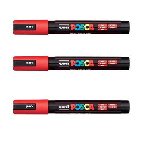 포스카 컬러마커 PC-5M RED, 3개, 1색