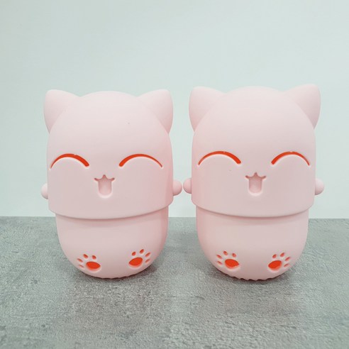 메이크업 고양이 휴대용 퍼프 케이스홀더, 핑크, 핑크, 2개