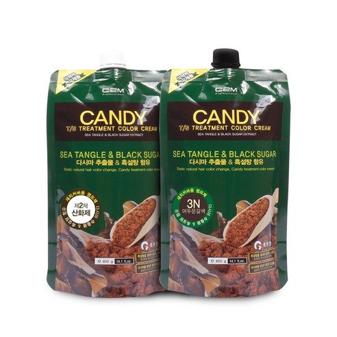 C2M 캔디 티에스 트리트먼트 칼라 크림 염모제 1제 400ml + 2제 400ml, 어두운갈색(3N), 1세트