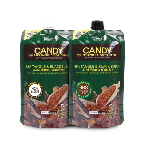 C2M 캔디 티에스 트리트먼트 칼라 크림 염모제 1제 400ml + 2제 400ml, 적빛 밝은 갈색(6RS), 1세트