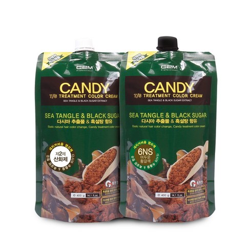 C2M 캔디 티에스 트리트먼트 칼라 크림 염모제 1제 400ml + 2제 400ml, 어두운 황갈색(6NS), 1세트