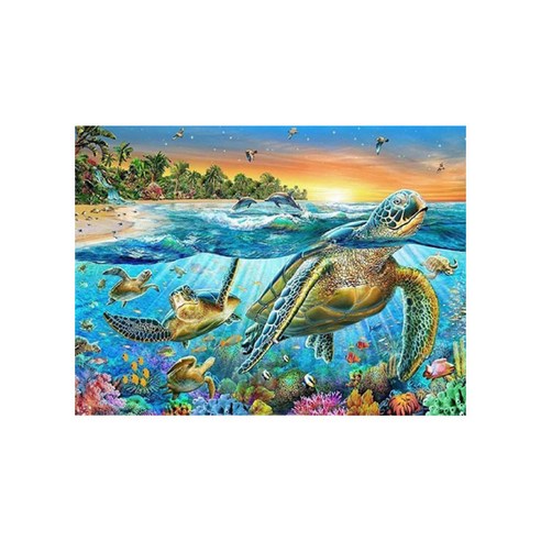 아리코 보석십자수 구슬 비즈 DIY 키트 40 x 30 cm, 헤엄치는 거북이, 1개