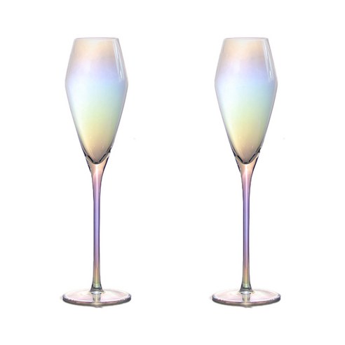 코지테이블 오로라 프리즘 홀로그램 글라스 샴페인 롬버스, 240ml, 2개