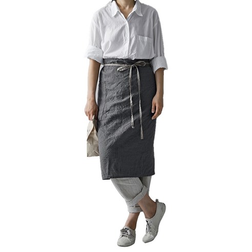 하우밍 프렌치 린넨 하프 앞치마, 내추럴그레이, 1개