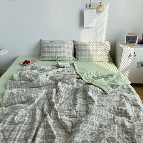 타니 순면 체크무늬 에어컨 이불 + 베개커버 2p + 침대커버, 18