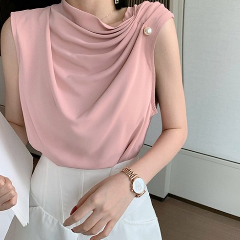 비비에모 진주셔링 드레이프 민소매 블라우스 00136