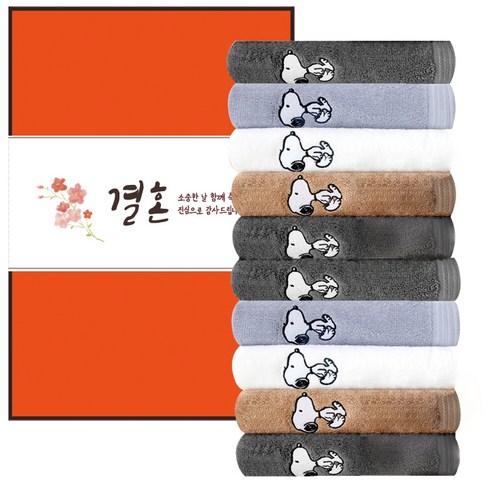 송월타월 스누피 베이직 세면타월 145g 30수 면사 5종 + 케이스 5p + 결혼식 띠지 500 x 70 mm 5p 세트, 랜덤발송(타월), 랜덤발송(케이스), B타입(띠지), 2세트