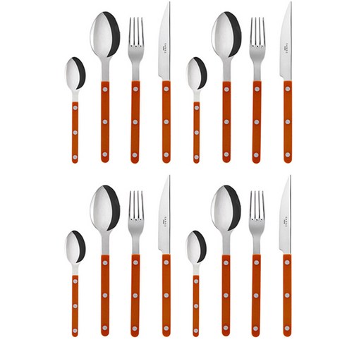 사브르 비스트로 디너 스푼 + 디너 포크 + 디너 나이프 + 티스푼 세트, 오렌지, 디너 스푼 4p + 디너 포크 4p + 디너 나이프 4p + 티스푼 4p
