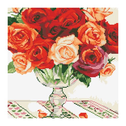 디클레어 액자형 보석십자수 DIY 키트 캔버스형 40 x 50 cm, 장미 꽃병, 1세트