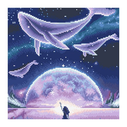 디클레어 액자형 보석십자수 DIY 키트 캔버스형 40 x 50 cm, 은하수고래, 1세트