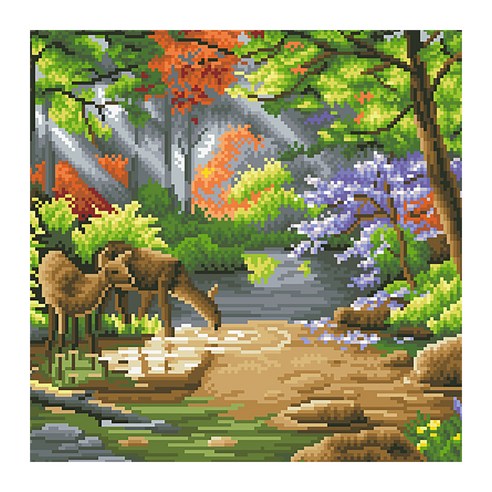 디클레어 액자형 보석십자수 DIY 키트 캔버스형 40 x 50 cm, 한적한 숲속, 1세트
