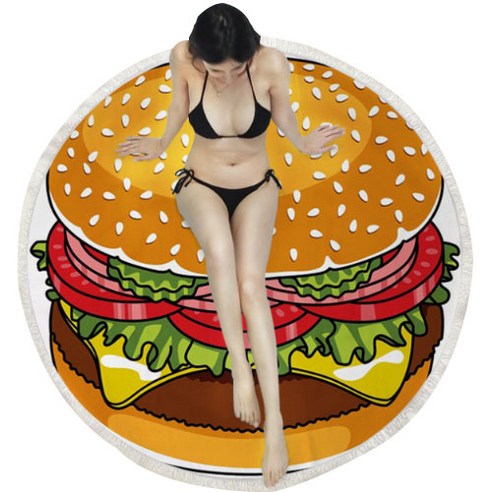 에스닉 테슬 원형 비치타월 대형, 햄버거, 1개