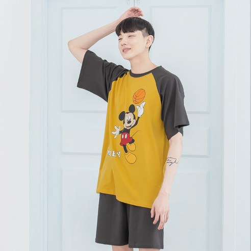 남성용 플레이 미키 반팔 잠옷 세트