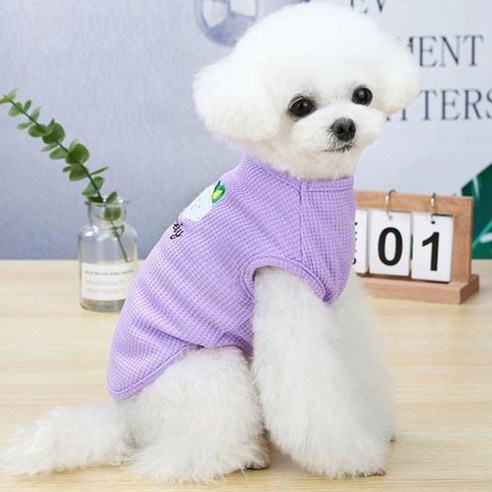강아지 고양이 촘촘퍼피캡 티셔츠, 퍼플