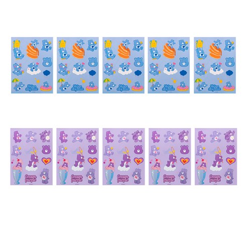 케어베어 리무버 스티커 2종 x 5p, 샤인 스카이 블루, 크림 퍼플, 1세트