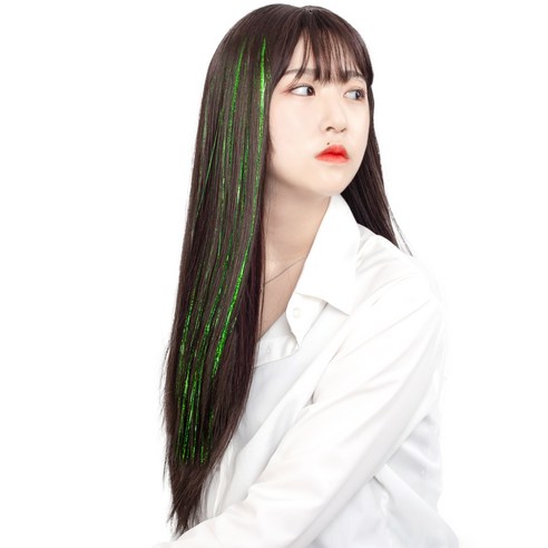 가발위드 똑딱핀 반짝이 붙임머리 브릿지, 그린, 3개