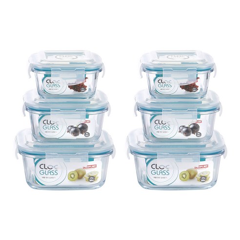 네오플램 클락 글라스 밀폐용기 정사각 3종 세트, 2세트, 밀폐용기 320ml + 520ml + 800ml