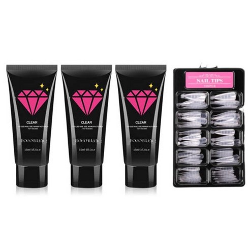 고고블랑 네일연장 폴리젤 45ml 세트, 폴리젤 클리어 2p + 화이트 + 연장팁 스틸레토 100p + 구성품 3종, 1세트