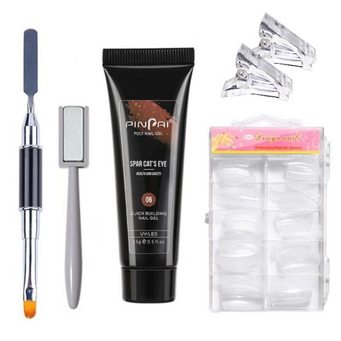 고고블랑 네일연장 자석 마그네틱 폴리젤 06 세트, 폴리젤 15ml + 듀얼브러쉬 + 막대자석 + 팁고정클립 2p + 연장팁 100p, 1세트
