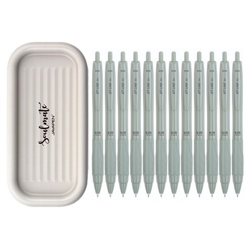자바펜 제트라인 비즈 빈티지 볼펜 0.7mm 12p + 소울메이트 펜트레이 랜덤발송 세트, 올리브, 1세트