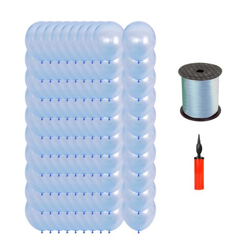 마켓감성 캔디 펄 풍선 30cm 100p + 펌프 랜덤발송 + 리본끈, 스카이, 1세트