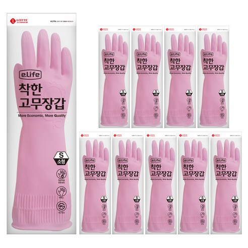 롯데이라이프 착한 고무장갑 소, 핑크, 소(S), 10개