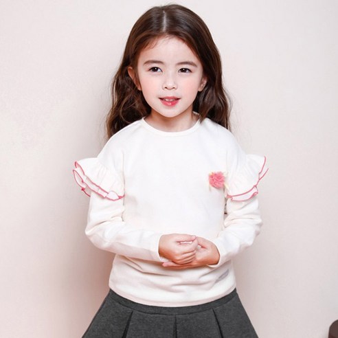 젤리스푼 여아용 꽃송이 쉬폰 날개 기모 피치 티셔츠