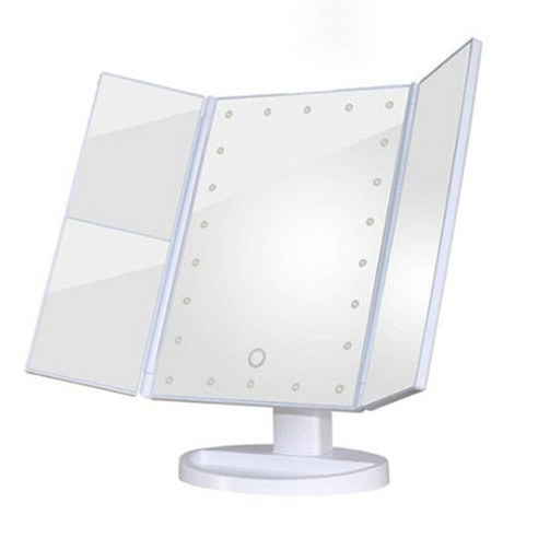 리에르 LED 터치 3단 접이식 확장 뷰티 거울, 화이트