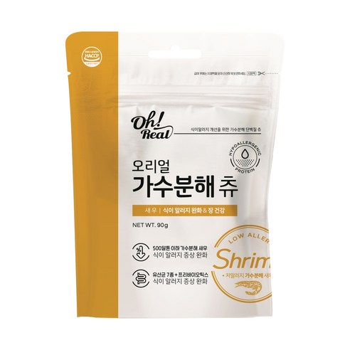 옵티펫 반려동물 오리얼 가수분해 츄 저알러지 간식 새우맛, 알러지 예방, 90g, 1개