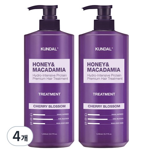 쿤달 허니 앤 마카다미아 헤어 트리트먼트 체리블라썸향, 1058ml, 4개
