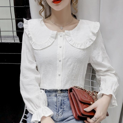 메이첼 러플셔플 큐트카라 블라우스 00402 – 메이첼 러플 카라 큐트 블라우스 00402 여성블라우스