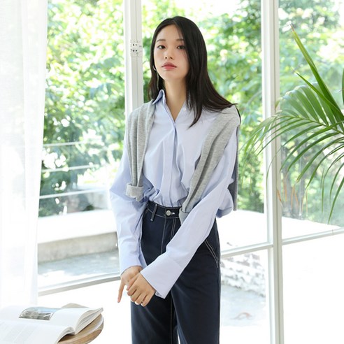 나인 N시그니처 오버핏 스트라이프 블라우스 BL001 R-BL-2860