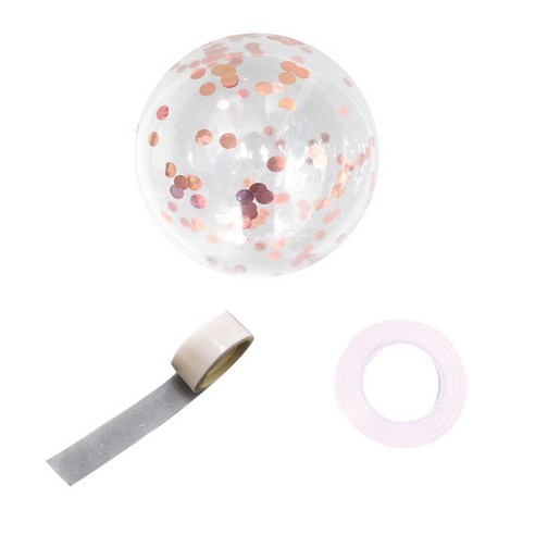 파티쇼 컨페티 꽃가루 풍선 30p + 컬링리본 30m + 테이프 100p 세트, 메탈라운드로즈골드(컨페티), 1세트