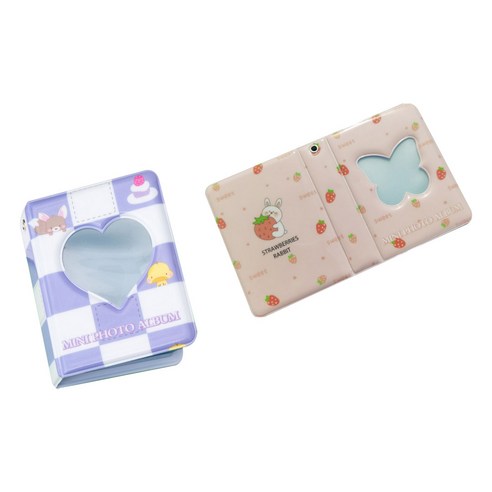 Healingcare 콜렉트북 탑로더 포카슬리브 2종 세트, 55 격자 하트, 딸기 토끼 나비