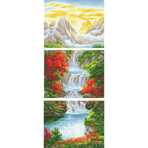 디클레어 3D DIY 보석십자수 캔버스형 3단세트 40X50cmX3, 가을 산수도, 1세트