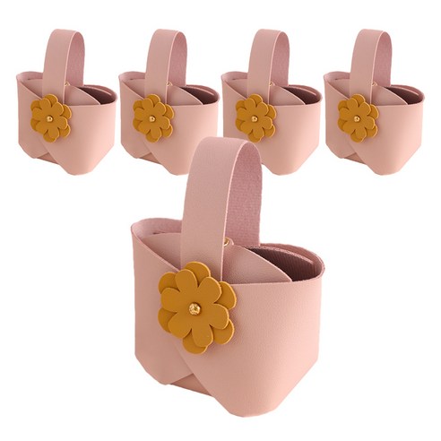 더깔끔 플라워 장식 레더 선물 포장 상자, 핑크 앤 그린, 5개