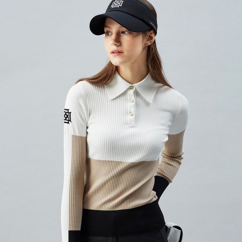 여성용 PREMIUM CLASSIC 배색 긴팔 컬러블록 POLO 스웨터