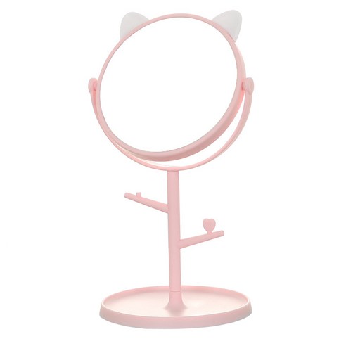 순수하랑 고양이 악세사리거치 메이크업 탁상거울, 핑크