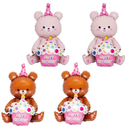 스탠딩에어벌룬 생일곰 57cm 2종 x 2p 세트, 브라운, 핑크, 1세트