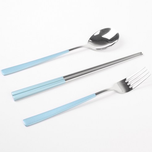 MEO 커트러리 세트, 숟가락 + 젓가락 + 포크, 실버 블루