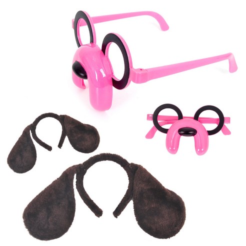 파티쇼 강아지 파티 머리띠 + 안경 세트, 다크브라운(머리띠), 핑크(안경), 2세트