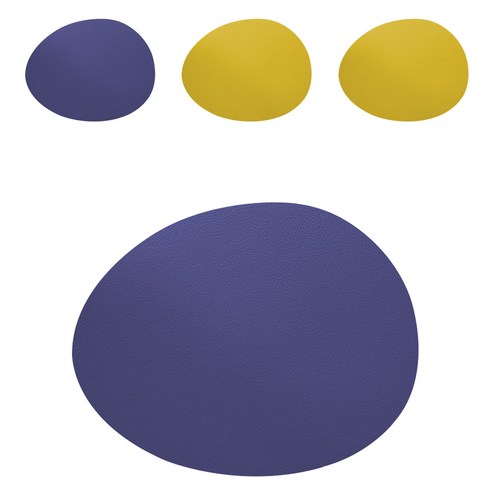 어나더 가죽 식탁매트 에그 우오보 4P, 네이비(앞) + 옐로우(뒤), 30 x 45 cm