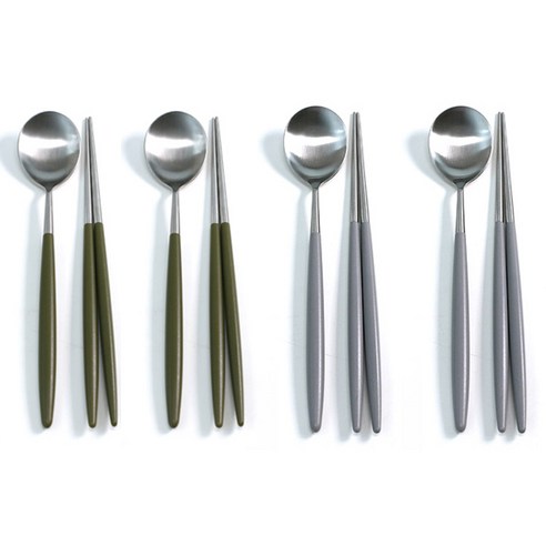 리빙해피 봉봉 컬러 수저 4벌 세트, 아보카도, 그레이, 숟가락  4p + 젓가락 4p